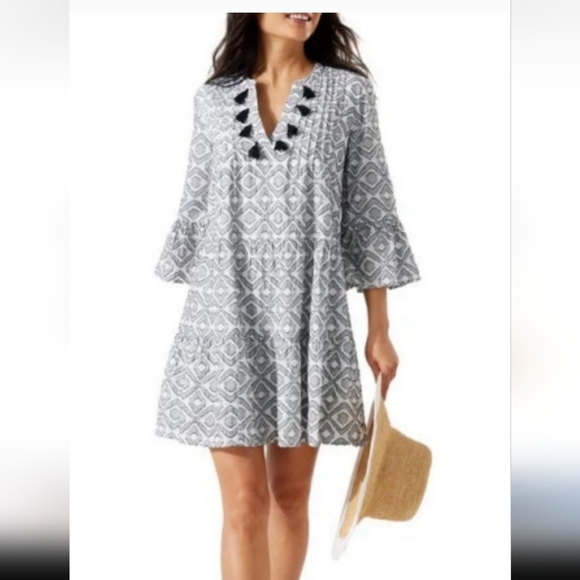 Tommy Bahama Diamond Print Jacquard Tiered Beach  Festival Dress Size Medium - Picture 2 of 9